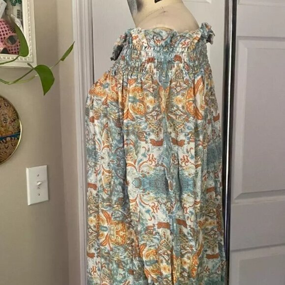 ACROBAT Turquoise Floral Cold-Shoulder Peasant Tie Sleeve Blouse Shirt *SMALL* - Picture 4 of 6